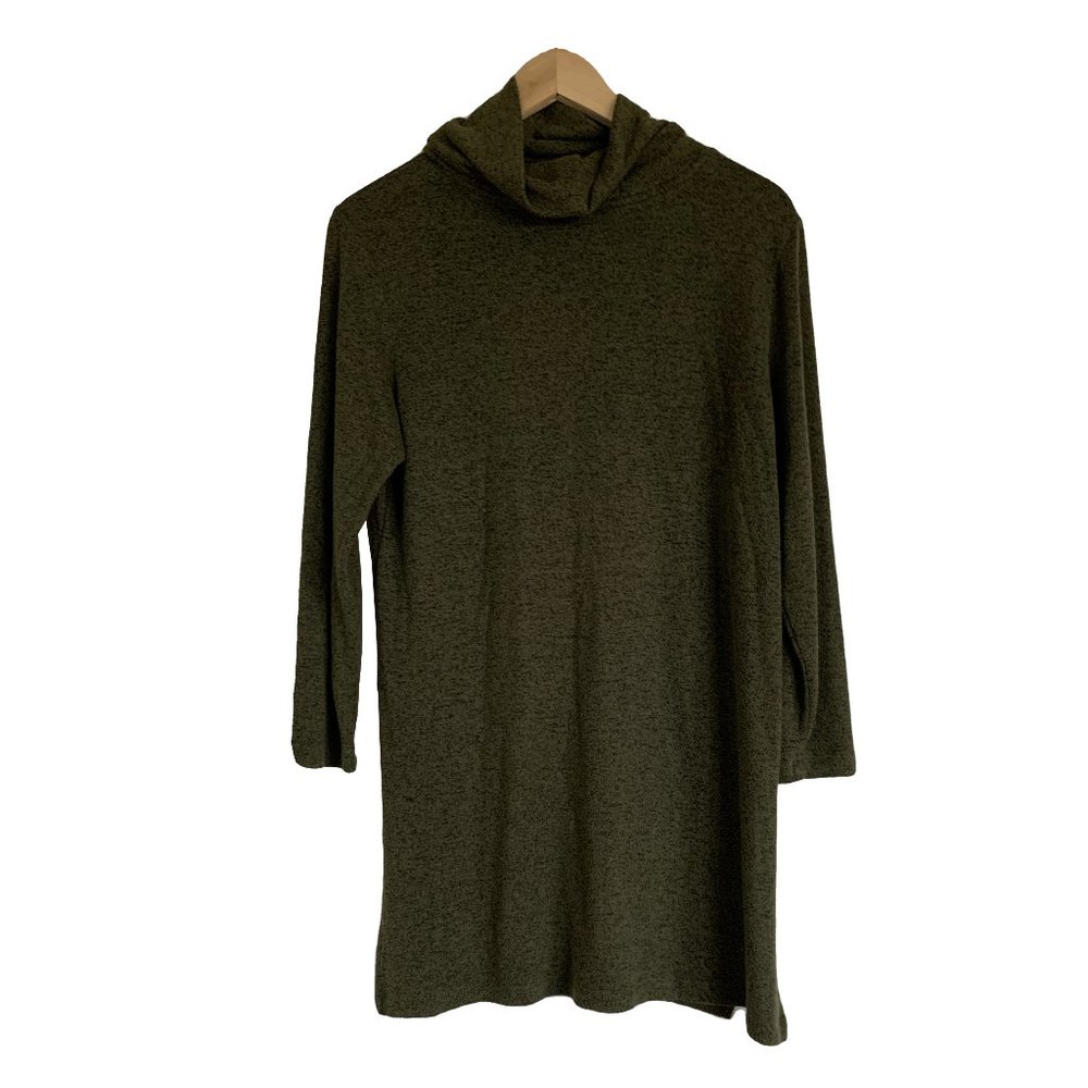 Green, mock turtleneck tunic sweater